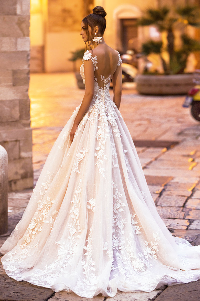 Abernathy Illusion Lace A-line Tulle Wedding Dress